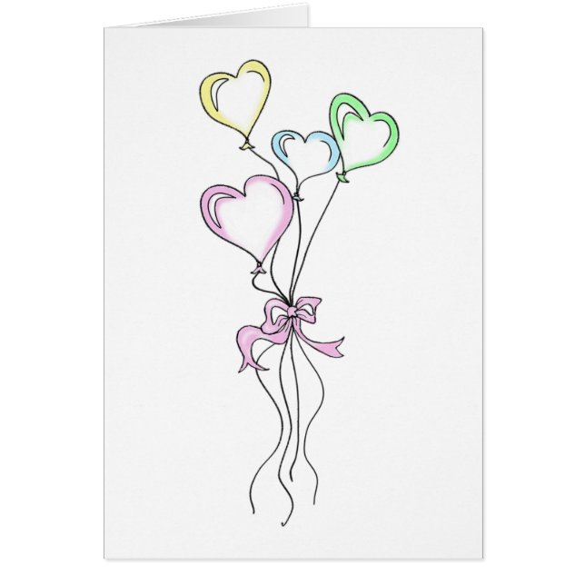 Ramo de globos de corazón en ilustración de pastel (Frente)