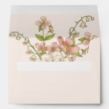 Ramo de jardín rosa en sobre de rosa pastel
