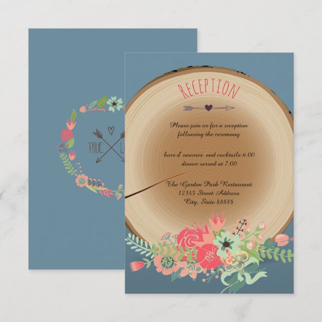 Ramo de madera rústica - Invitación a la recepción (Anverso / Reverso)