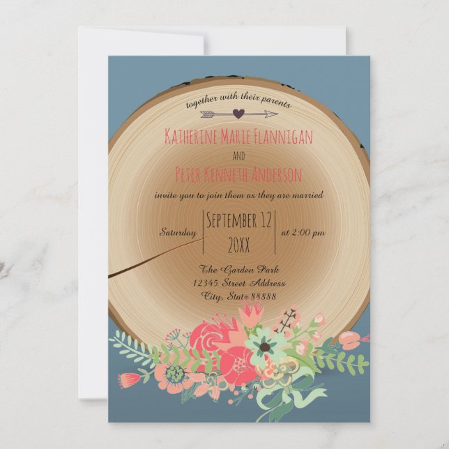 Ramo de Madera Rústica - Invitación de Boda (Anverso)