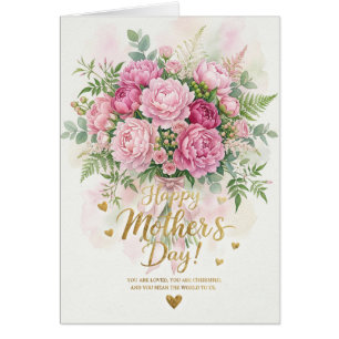 Ramo de peonía rosa elegante tarjeta del día feliz