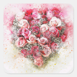 Ramo de Rosas Rosadas y Rojas Pegatina Cuadrada