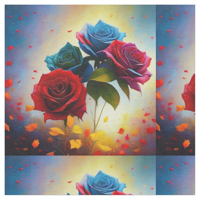 Ramo de rosas tricolor, tela (De cerca)