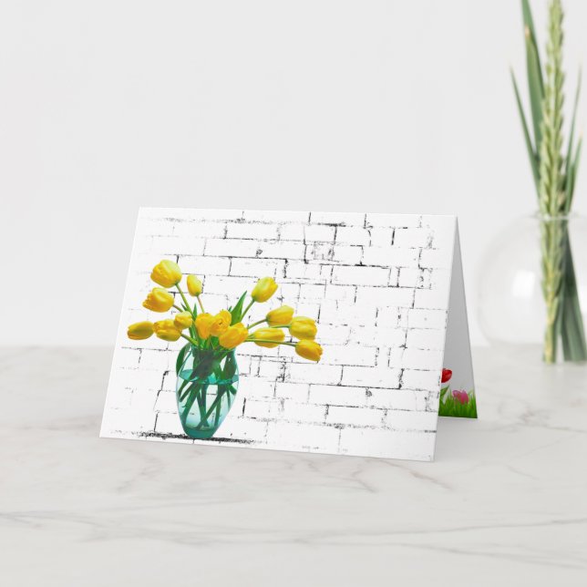 Ramo de Tulipanes Amarillos en Tarjeta de Cumpleañ (Anverso)