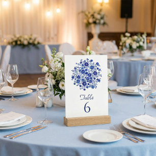 Ramo Floral Azul Número de Mesa de Boda