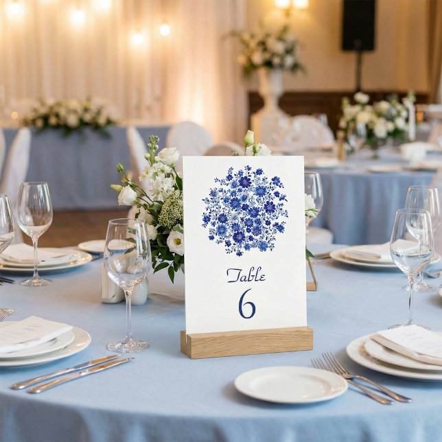 Ramo Floral Azul Número de Mesa de Boda (Blue Floral Bouquet Wedding Table Number)