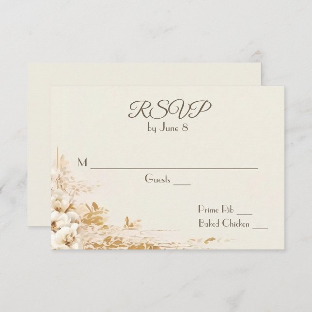 Ramo Floral de Boda sobre Tarjeta de RSVP Marfil (Anverso / Reverso)