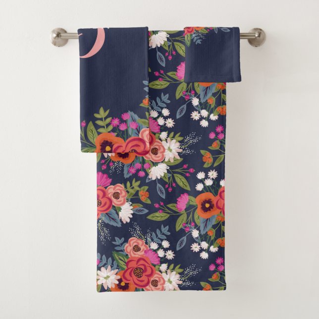 Ramo floral de Boho - azul marino y monograma (In situ)
