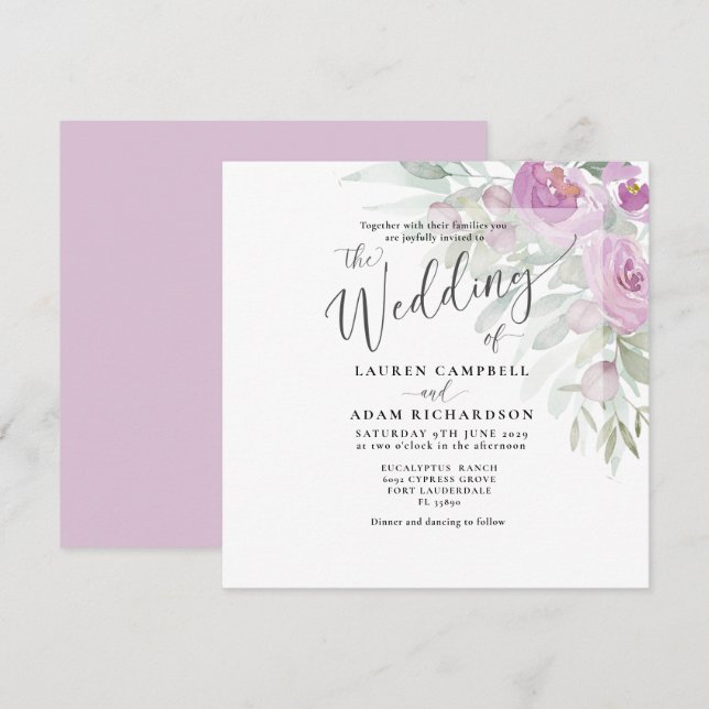 Ramo Floral Rosa Acuarela Rústica Boda (Anverso / Reverso)