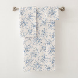 Ramo Floral Toile Azul Crema Botánico Vintage