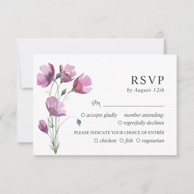 Ramo morado floral. RSVP de boda rusa simple (Anverso)