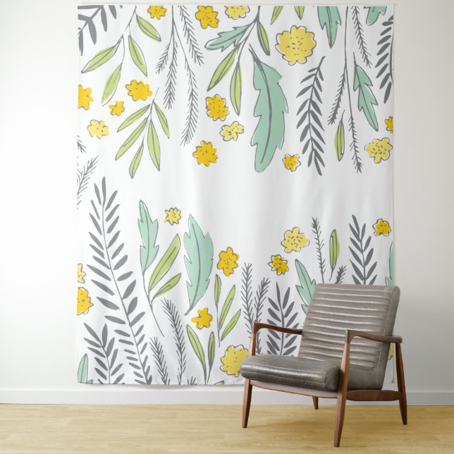 Ramos Dulces Tapiz Floral Amarillo y Gris Menta (In situ)