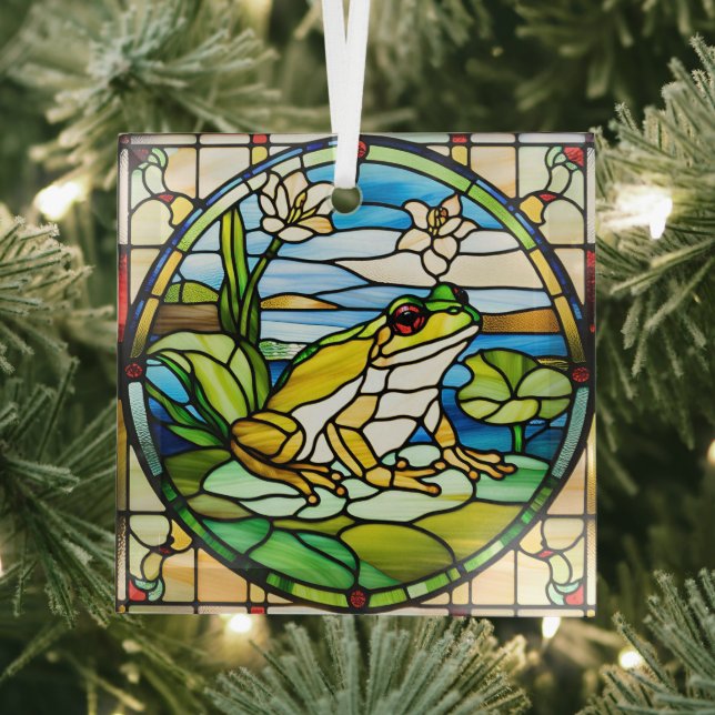 Rana de vidrio manchado impresa en ornamento (in situ)