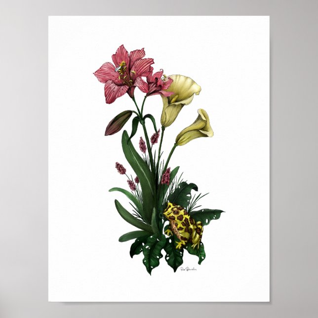 Rana dulce entre el arte botánico floral de Lilies (Frente)