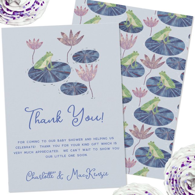 Rana en una tarjeta Baby Shower de agradecimiento  (Fun frog themed baby shower thank you with custom text)