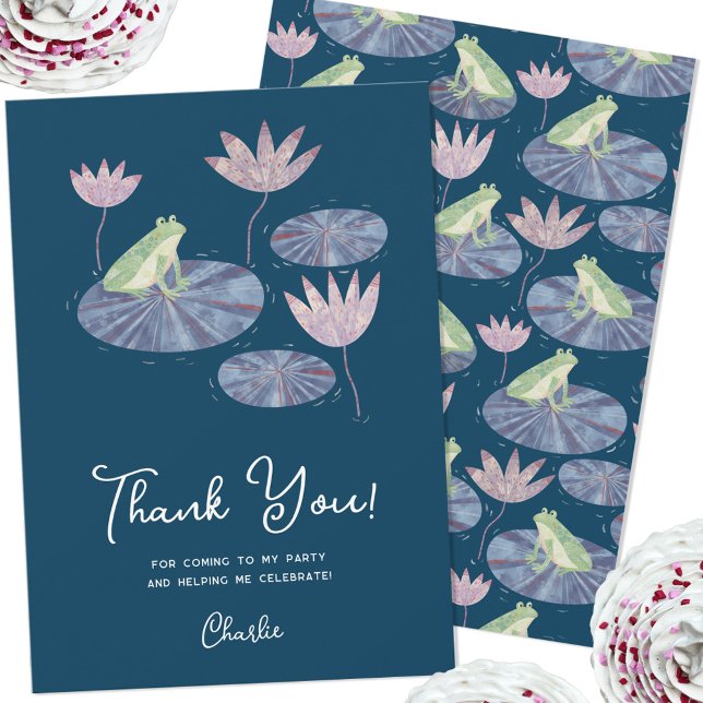 Rana en una tarjeta de agradecimiento personalizad (Cute frog themed personalized custom text thank you card)