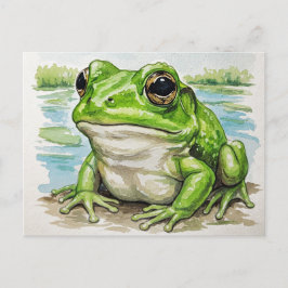 Rana junto a la postal del lago para el cruce