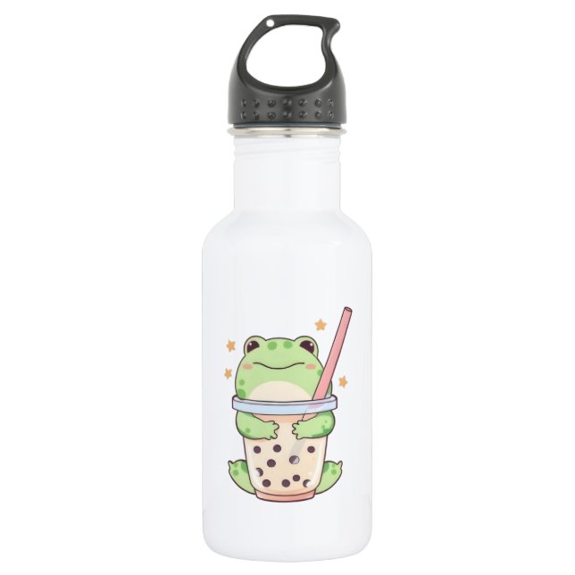 Rana Kawaii Chibi Abrazando Taza de Bubble Tea (Anverso)