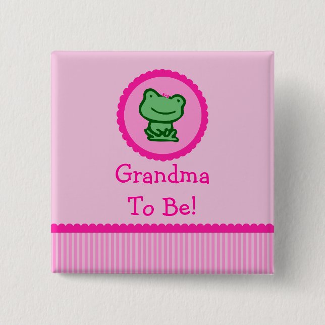 Rana rosada "abuela a ser" botón de Baby Shower (Anverso)