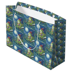 RANA SOBRE BOLSA DE REGALO GRANDE DE SANTA, NAVIDA