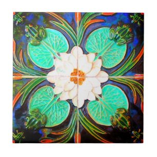 ranas Art Nouveau y toallas de lirio Azulejos vint
