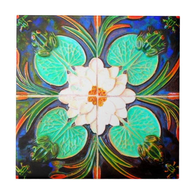 ranas Art Nouveau y toallas de lirio Azulejos vint (Frente)