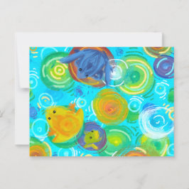 Ranas coloridas en la tarjeta postal del agua del