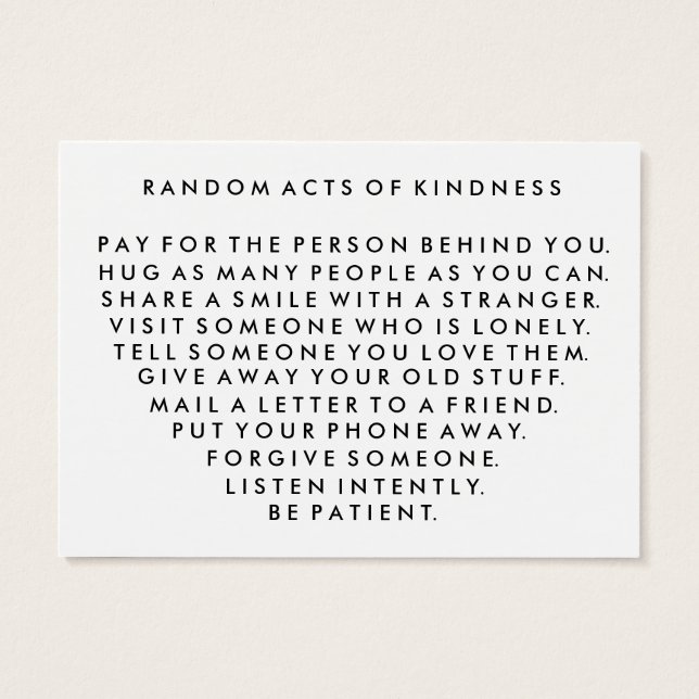 Random Acts of Kindness Pay It Forward Card I (Atrás)