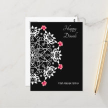 Rangoli blanco con postal hibiscus