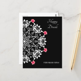 Rangoli blanco con postal hibiscus