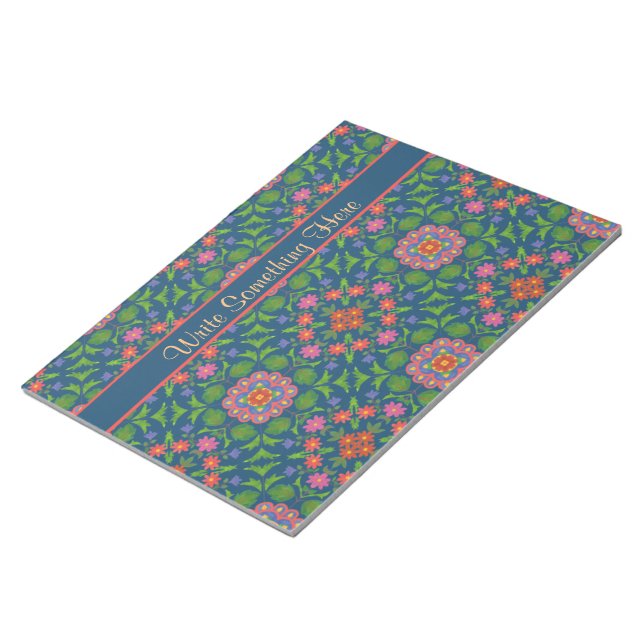 Rangoli floral en Bloc de notas azul profundo o Jo (Lado Derecho)