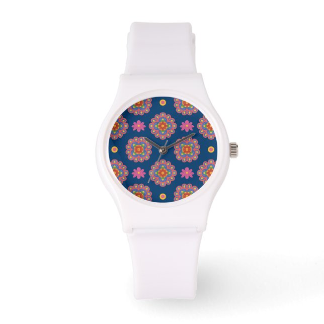 Rangoli, flores, polkas en reloj de pulsera de esp (Anverso)