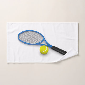 Raqueta azul de tenis 3D y bola