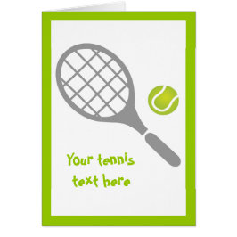 Raqueta de tenis y tarjeta vertical de saludo de b