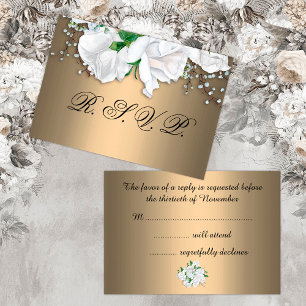 Rasas blancas y boda metálica de bronce RSVP