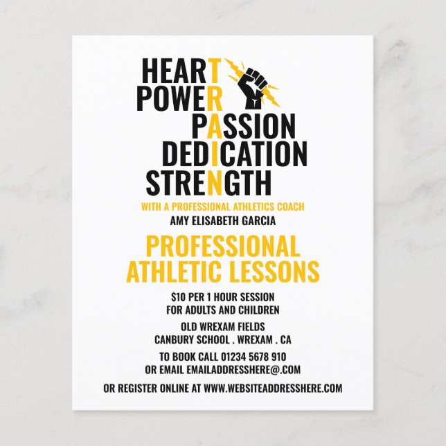 Rasgos de un atleta, publicidad de clases de atlet (Frente)