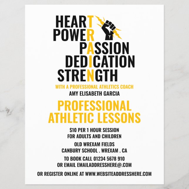 Rasgos de un atleta, publicidad de clases de atlet (Frente)