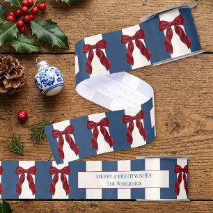 Raso Cinta Personalizada de Navidad con Lazo Rojo y Ray