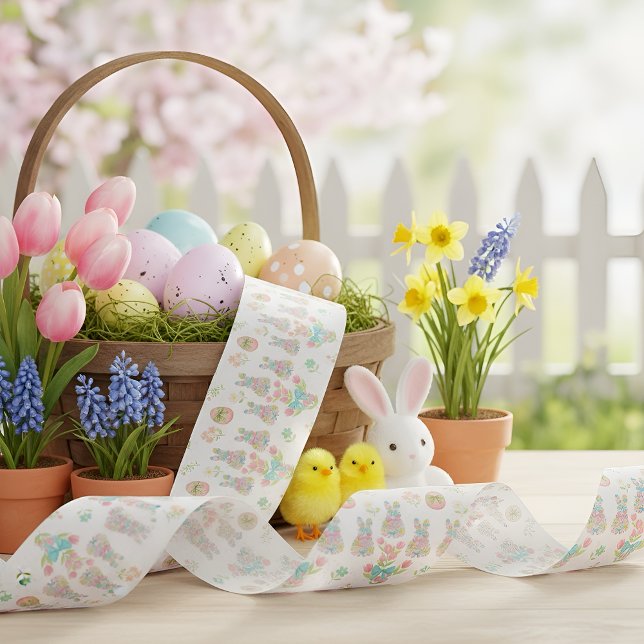 Raso Conejo de Pascua con lazo pastel con flores primav (Subido por el creador)