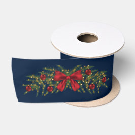 Raso Guirnalda de Navidad con un lazo rojo y adornos