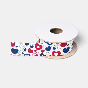 Raso Lazo de Corazones Rojos y Azules