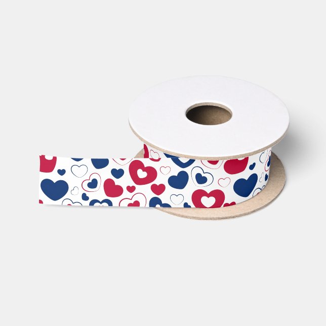 Raso Lazo de Corazones Rojos y Azules (Carrete)