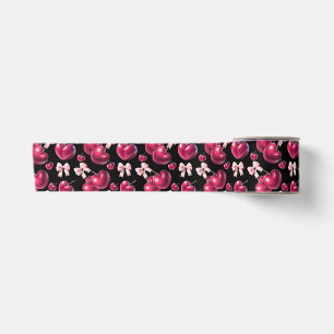 Raso Patrón de cereza coquette con lazo rosa Estética 