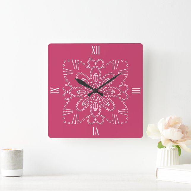 Raspberry Crochet Chart Cuadrado reloj de pared (Hogar)