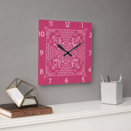 Raspberry Crochet Chart Cuadrado reloj de pared