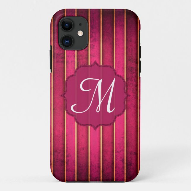Raspberry Gold Stripe Mod Monograma IPHONE 5 Funda (Reverso)