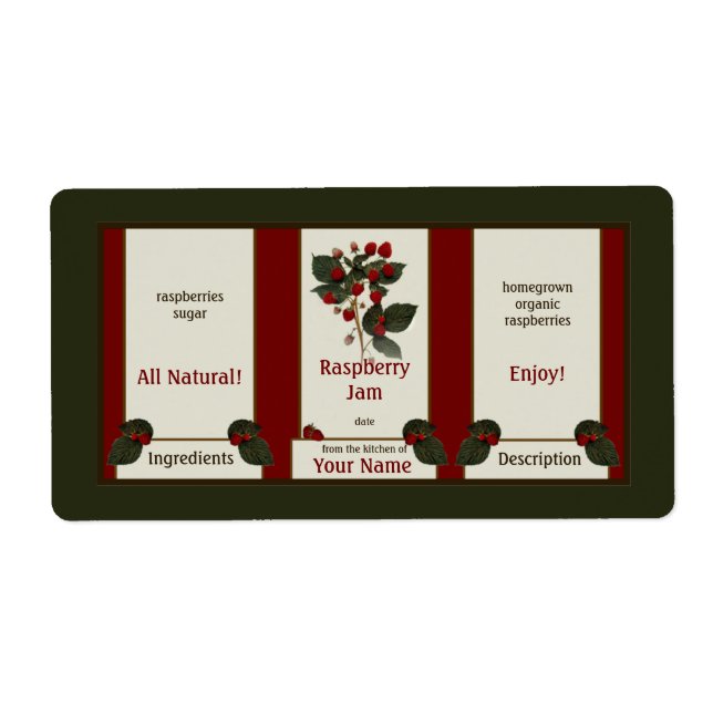 Raspberry Homemede Jam Canning Etiqueta 3 (Frente)