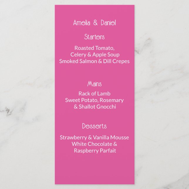 Raspberry Pink And White Menu Card (Anverso)