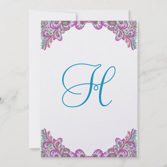 Raspberry y Aqua en la invitación a la boda de hie (Anverso)