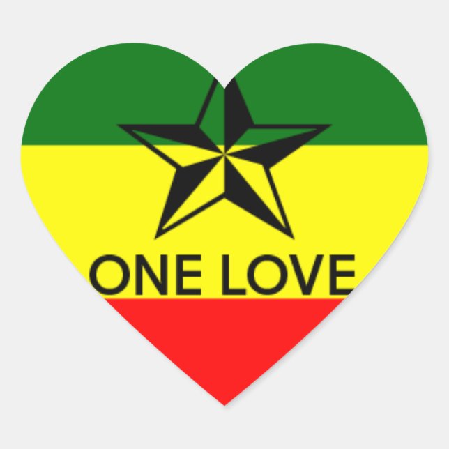 Rasta One Love Heart Shaped Pegatina (Anverso)